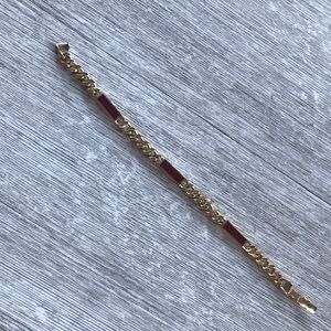 Vintage 1978 Avon Trazarra Gold Tone Dark Red Enamel Chunky Chain Bracelet 7⅞